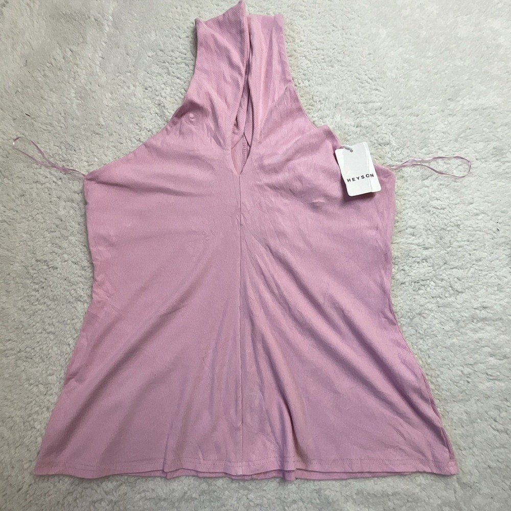 HEYSON Pink Ribbed V-Neck Sleeveless Wide Strap Pullover Tank Top 1XL Plus